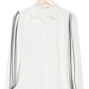 Elie Tahari The Landon Pleated-Sleeve Button-Down Blouse Medium